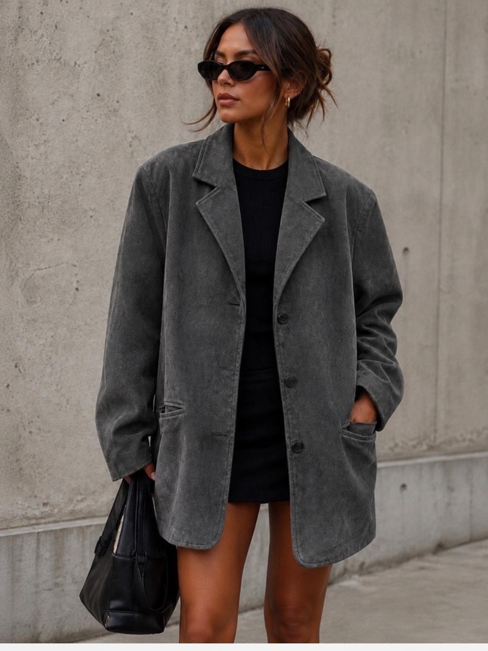 Jessica London 100% Leather Blazer Size 20 Longline Dark Gray Jacket